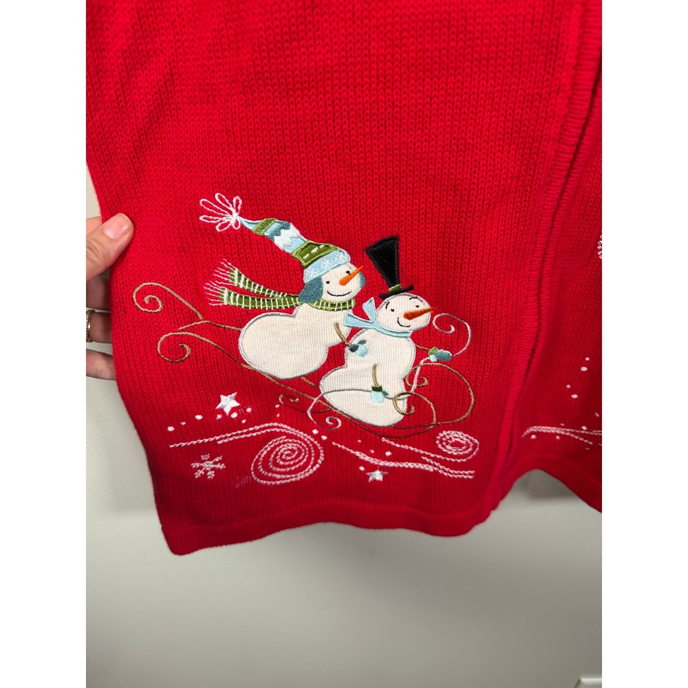 Christopher & Banks Sweate Vest XL Red Ugly Christmas Snowman Zip Up - Picture 4 of 9
